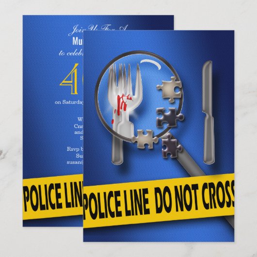 Murder mysterie puzzle verjaardagsdiner kaart (Voorkant / Achterkant)