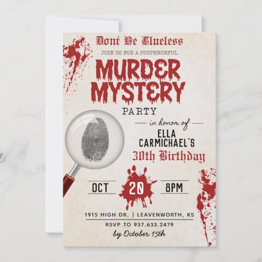 Murder Mystery Birthday Invitation Kaart (Voorkant)
