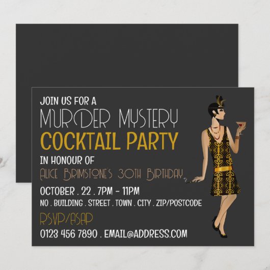  Murder Mystery Cocktail Party, Birthday Kaart (Voorkant / Achterkant)