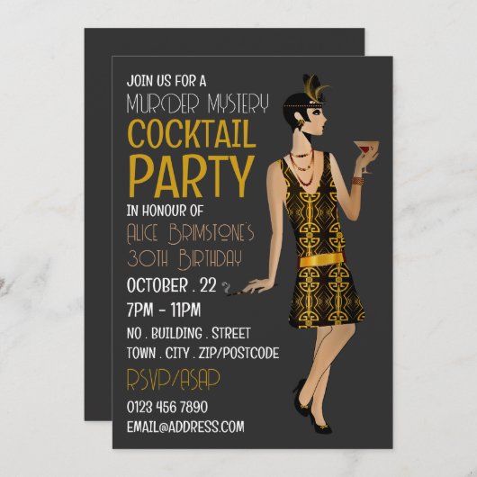 Murder Mystery Cocktail Party, Birthday Kaart (Voorkant / Achterkant)