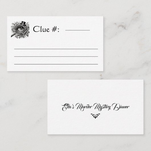 Murder Mystery Dinner Clue Visitekaartje (Voorkant / Achterkant)