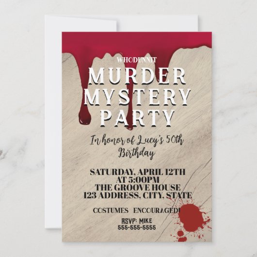 Murder Mystery Dinner Invitation – Bloody Whodunit Kaart (Voorkant)