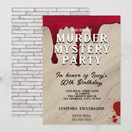 Murder Mystery Dinner Invitation – Bloody Whodunit Kaart (Voorkant / Achterkant)