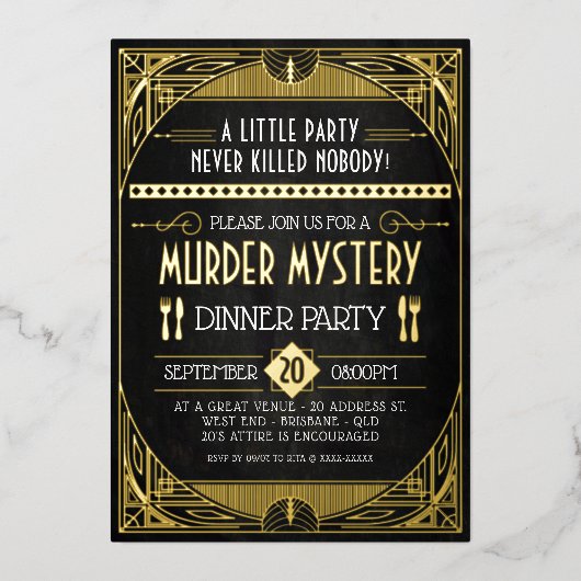 Murder Mystery Dinner Party Folie Uitnodiging (Voorkant)