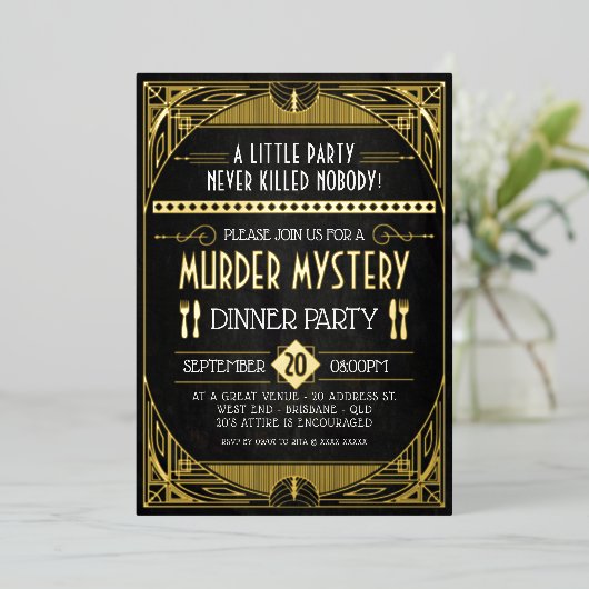 Murder Mystery Dinner Party Folie Uitnodiging (Staand Voorkant)