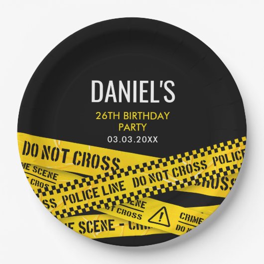 Murder Mystery Dinner Party Gele Politie Lijn Papieren Bordje (Voorkant)