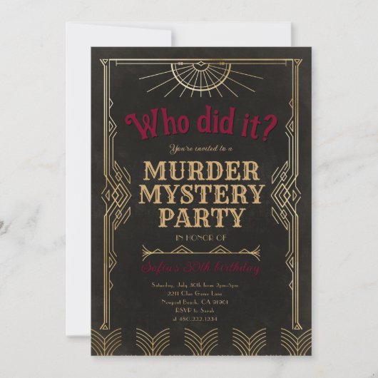 Murder Mystery Game Birthday Party Invitation Kaart (Voorkant)