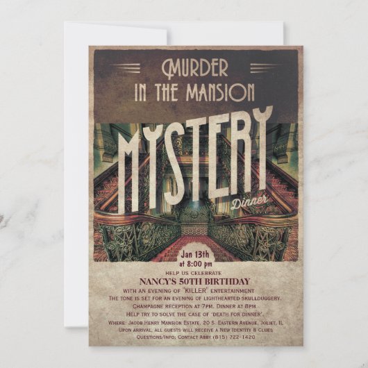 Murder Mystery Mansion Uitnodiging (Voorkant)
