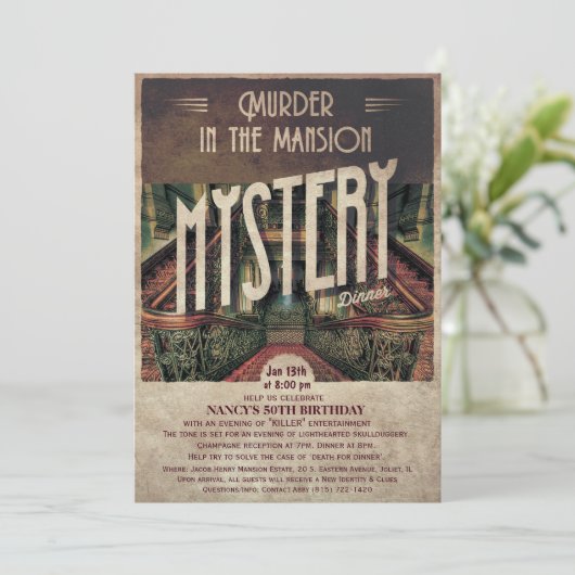 Murder Mystery Mansion Uitnodiging (Staand voorkant)