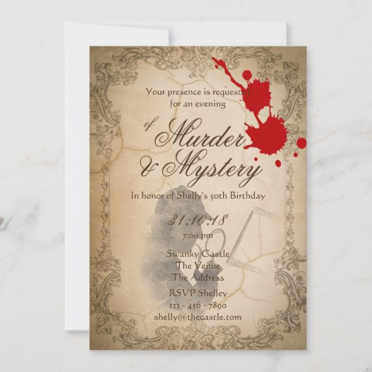 Murder Mystery nodigt  Parchment Classy uit Kaart (Voorkant)