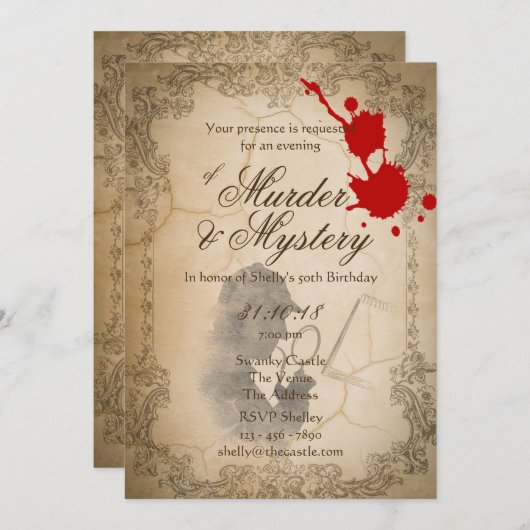 Murder Mystery nodigt  Parchment Classy uit Kaart (Voorkant / Achterkant)