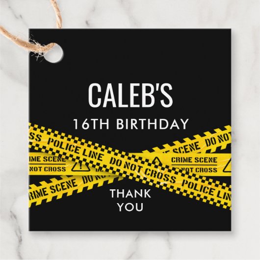 Murder Mystery Party Diner Gele Politie Tapes Bedankjes Labels (Voorkant)