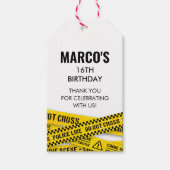 Murder Mystery Party met Yellow Crime Scene Tapes Cadeaulabel (Voorkant)