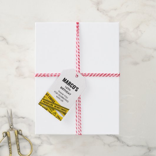 Murder Mystery Party met Yellow Crime Scene Tapes Cadeaulabel (Met Touw)