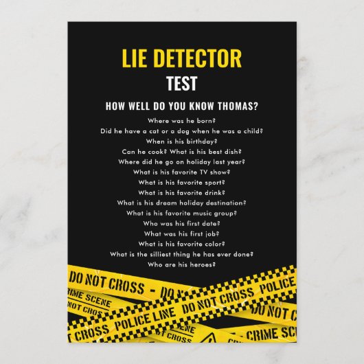 Murder Mystery Party Quiz met Crime Scene Tapes Kaart (Voorkant)