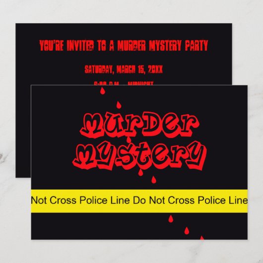 Murder Mystery Party Uitnodiging Serving Murder (Voorkant / Achterkant)
