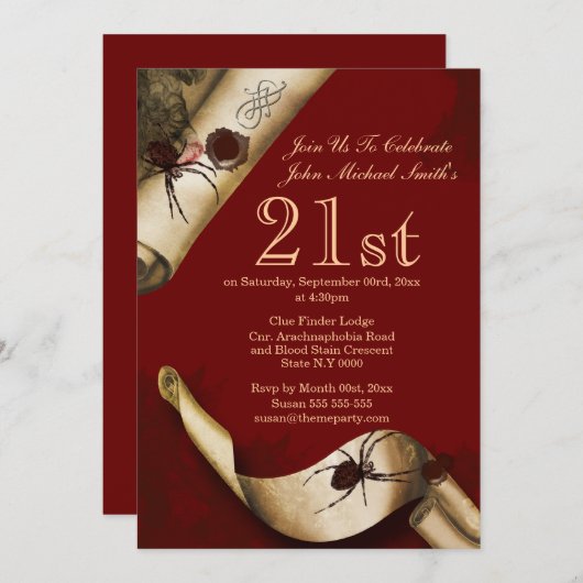 Murder mystery red whodunnit kaart (Voorkant / Achterkant)