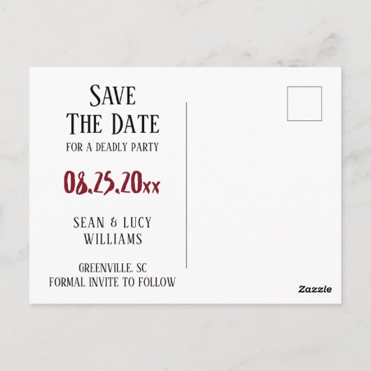Murder Mystery Save The Date Party Briefkaart (Achterkant)