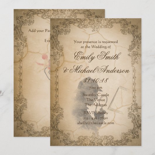 Murder Mystery WEDDING nodigt  perkament uit Kaart (Voorkant / Achterkant)