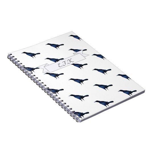 Murder of Crows Black Bird Pattern Print Monogram Notitieboek (Rechterzijde)
