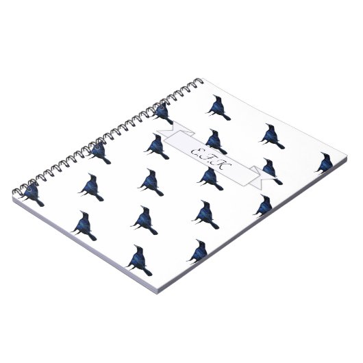 Murder of Crows Black Bird Pattern Print Monogram Notitieboek (Linkerzijde)