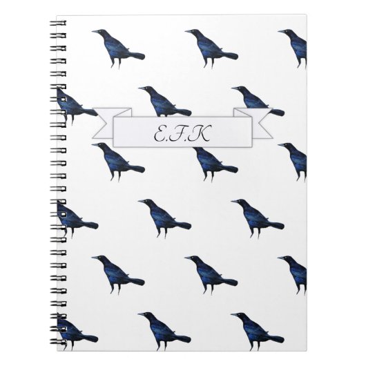 Murder of Crows Black Bird Pattern Print Monogram Notitieboek (Voorkant)