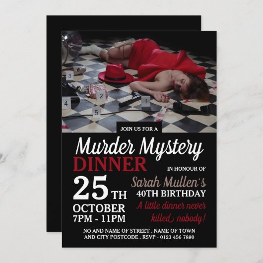 Murder Scene, Murder Mystery Birthday Dinner Kaart (Voorkant / Achterkant)