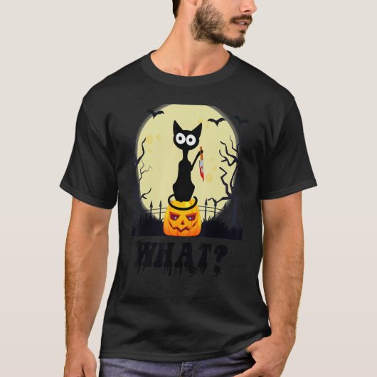 Murderous Black Cat With bloody Knife Halloween Co T-shirt (Voorkant)