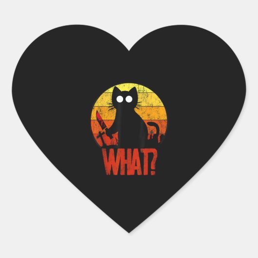 Murderous Black Psycho Cute Cat What Knife Christm Hart Sticker (Voorkant)