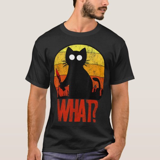 Murderous Black Psycho Cute Cat What Knife Christm T-shirt (Voorkant)