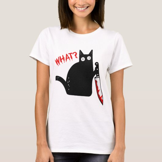 Murderous Cat Holding Knife Halloween Costume Cat T-shirt (Voorkant)