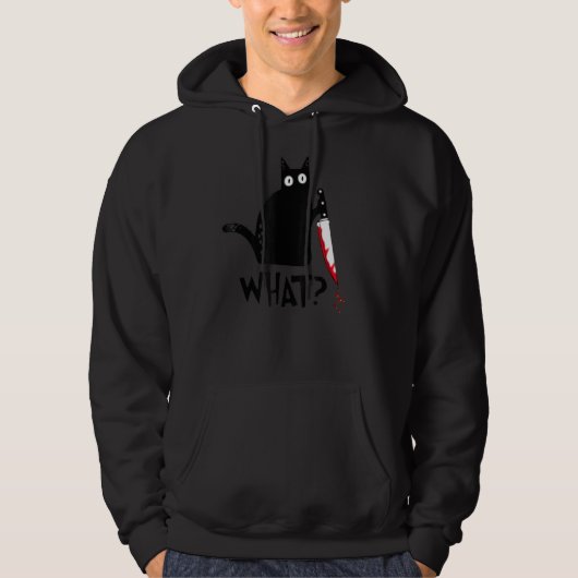 Murderous Cat met Knife Funny Cat What Funny Blac Hoodie (Voorkant)