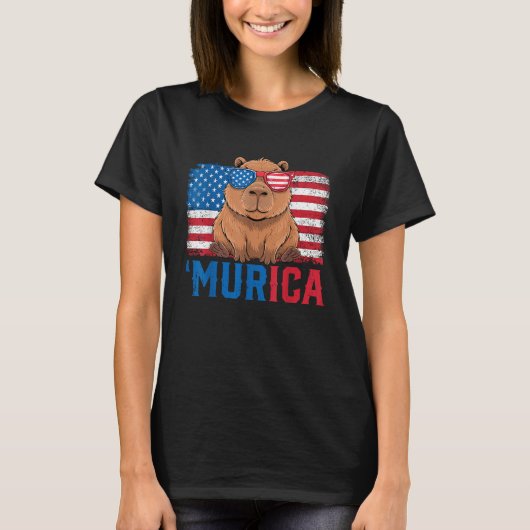 Murica Capybara USA Vlag Zonnebril Patriottisch T-shirt (Voorkant)