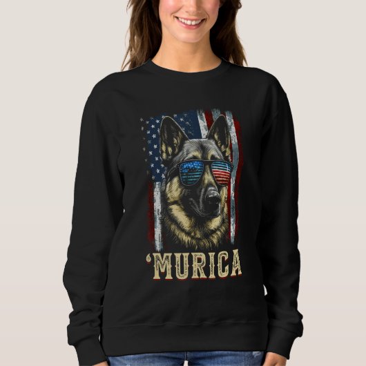 Murica Patriotic German Shepherd 4th of July Dog Trui (Voorkant)