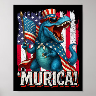 Murica T Rex Dinosaur 4 juli Amerikaanse Vlag VS Poster
