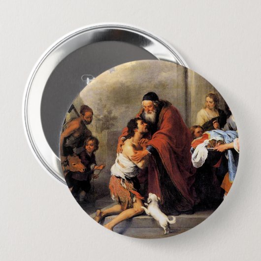 Murillo -- De terugkeer van de verloren zoon Ronde Button 4,0 Cm (Voorkant /achterkant)