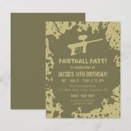 Murky Splatter Paintball Verjaardagsfeest Uitnodig Kaart (Voorkant / Achterkant)