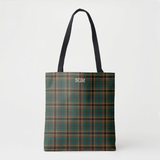 Murphy Clan Tartan Donker Groen Plaid Monogram Tote Bag (Voorkant)