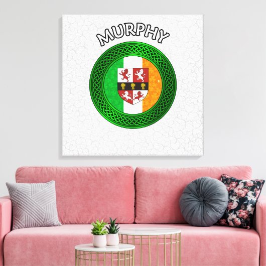 Murphy Crest & Celtic Knot on Shamrock Canvas Prin (Insitu (Woonkamer))