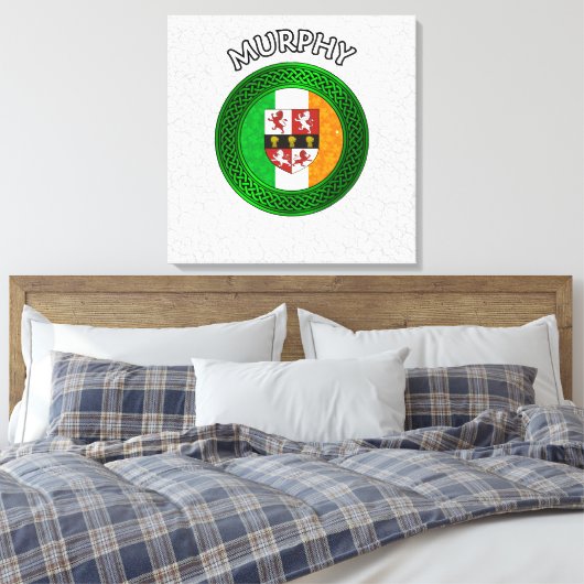 Murphy Crest & Celtic Knot on Shamrock Canvas Prin Afdruk (Insitu (Slaapkamer))