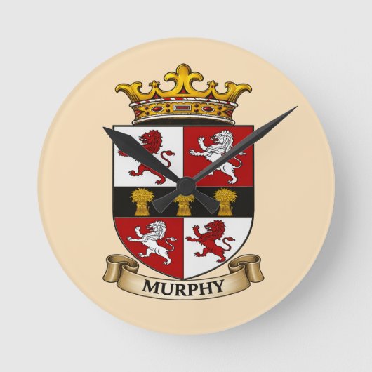 Murphy Family Coat of Arms Round Clock Ronde Klok (Voorkant)
