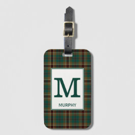 Murphy Tartan Groen en Bruin Plaid Patroon Bagagelabel