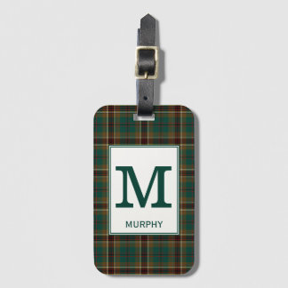 Murphy Tartan Groen en Bruin Plaid Patroon Bagagelabel