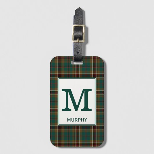 Murphy Tartan Groen en Bruin Plaid Patroon Bagagelabel (Voorkant (verticaal))