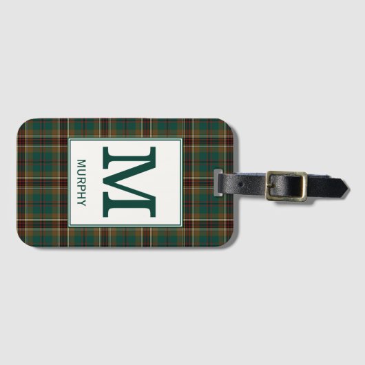 Murphy Tartan Groen en Bruin Plaid Patroon Bagagelabel (Voorkant (horizontaal))