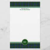 Murray Clan Tartan Groen en Blauw Plaid Monogram Briefpapier (Voorkant)