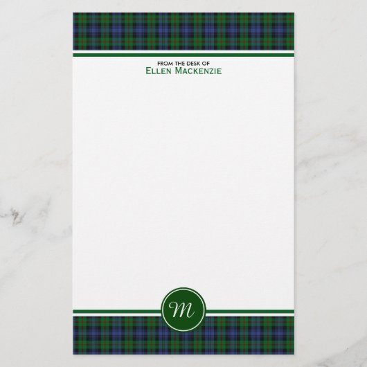 Murray Clan Tartan Groen en Blauw Plaid Monogram Briefpapier (Voorkant)