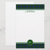 Murray Clan Tartan Groen en Blauw Plaid Monogram Briefpapier (Voorkant / Achterkant)