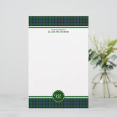 Murray Clan Tartan Groen en Blauw Plaid Monogram Briefpapier (Staand voorkant)