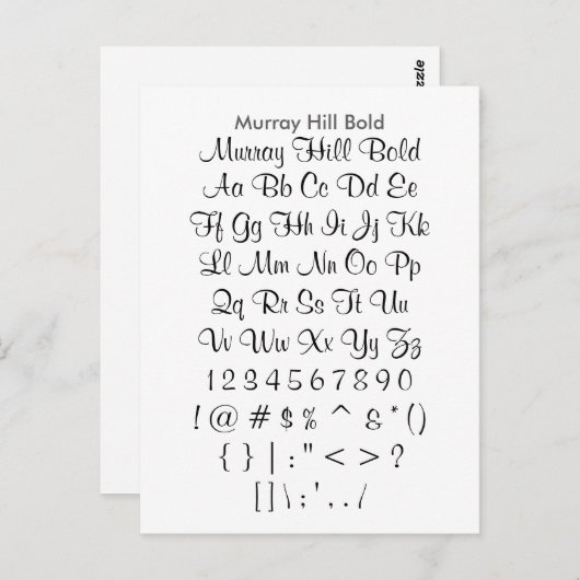 Murray Hill Bold - Zazzle Font Sampler Sheet Briefkaart (Voorkant / Achterkant)
